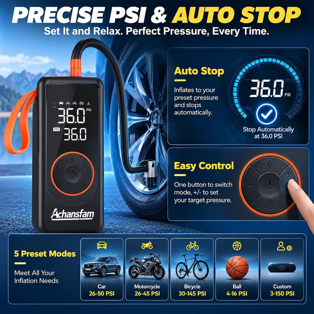 Tire Inflator 150PSI Portable Air Compressor, 6000mAh & DC Power Support