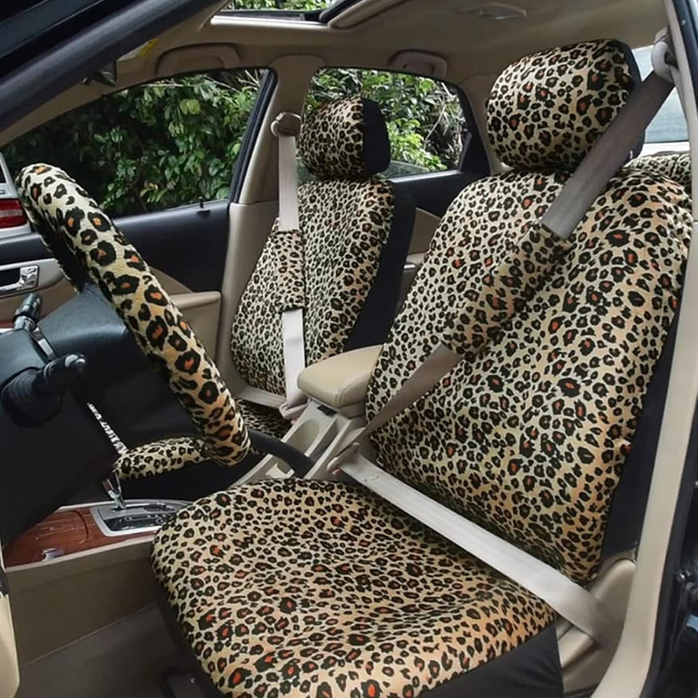 AUTOFAN Leopard Car Seat Covers Full Set with Steering Wheel Cover 2 Seat Bel...
