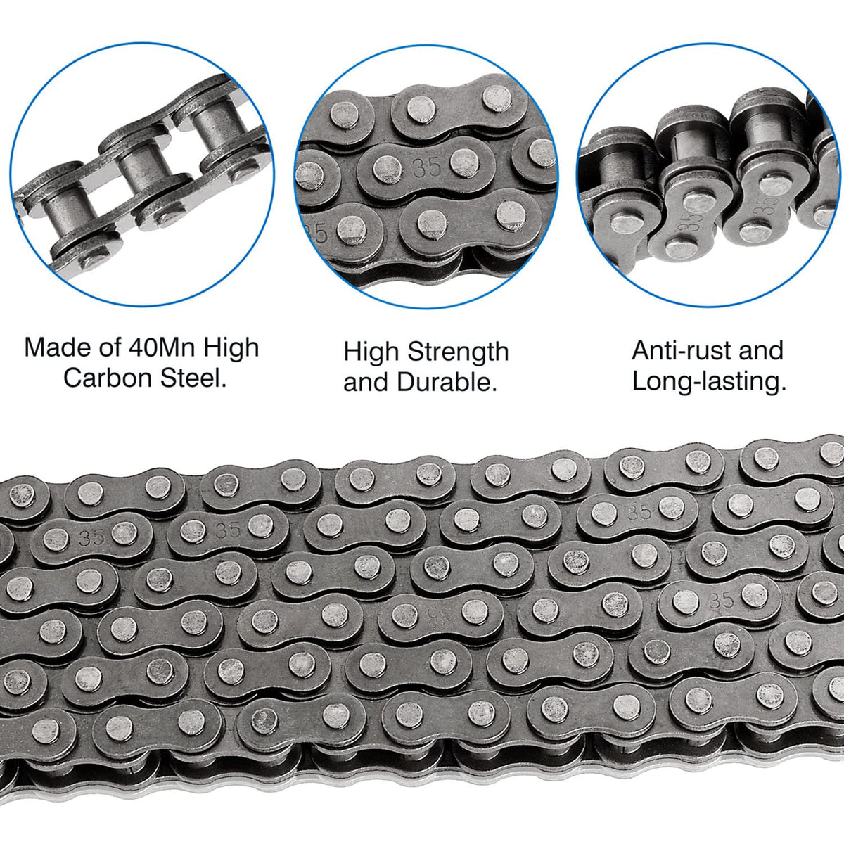 #35 Roller Chain 10 Feet -320 Links #35 Chain with Chain Breaker & 5 Connecting Links for Go Karts, Motorcycles, Mini Bikes, Bycicles, Other Home and Industrial Machinery