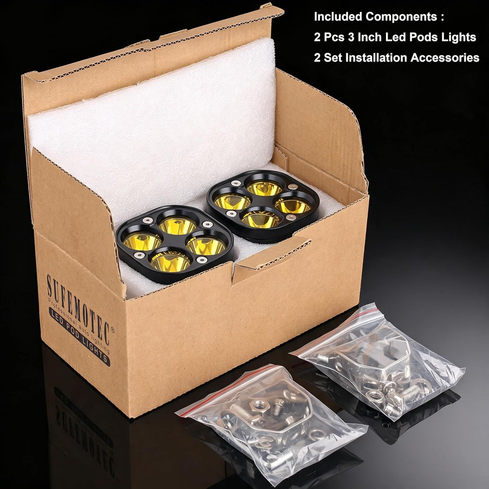 3 Inch Cube LED Pod Lights, 40W Yellow LED Fog Lights