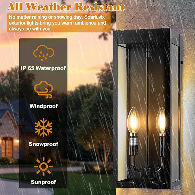 Outdoor Wall Lights 16 Inch Large, 2 Pack Black Modern Exterior Lighting