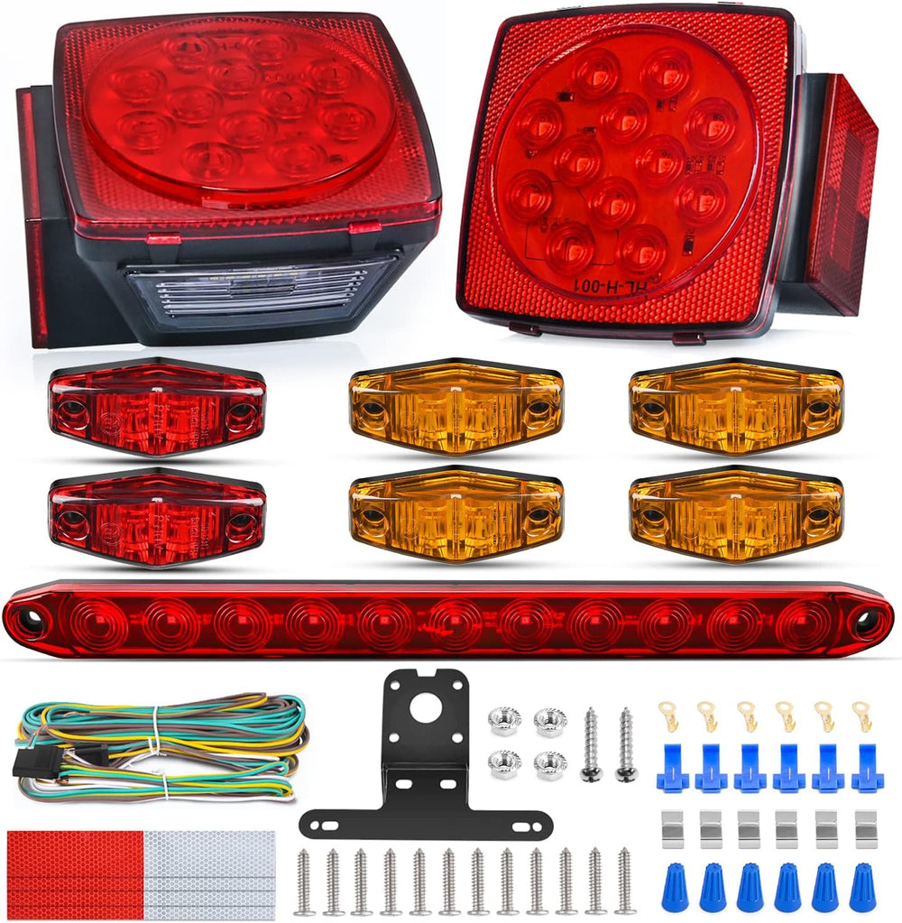Nilight Square LED Trailer Light Kit Red Amber Stop Turn Tail Marker Lights