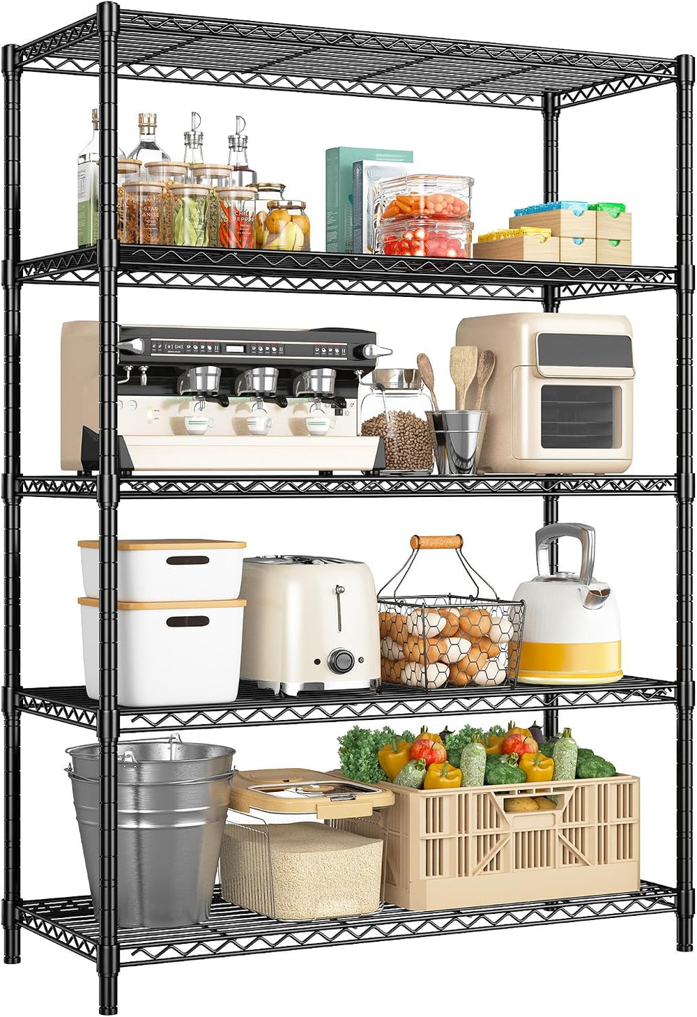 5 Tier Storage Shelves 71"H Wire Shelving Adjustable Metal Shelving, 100...
