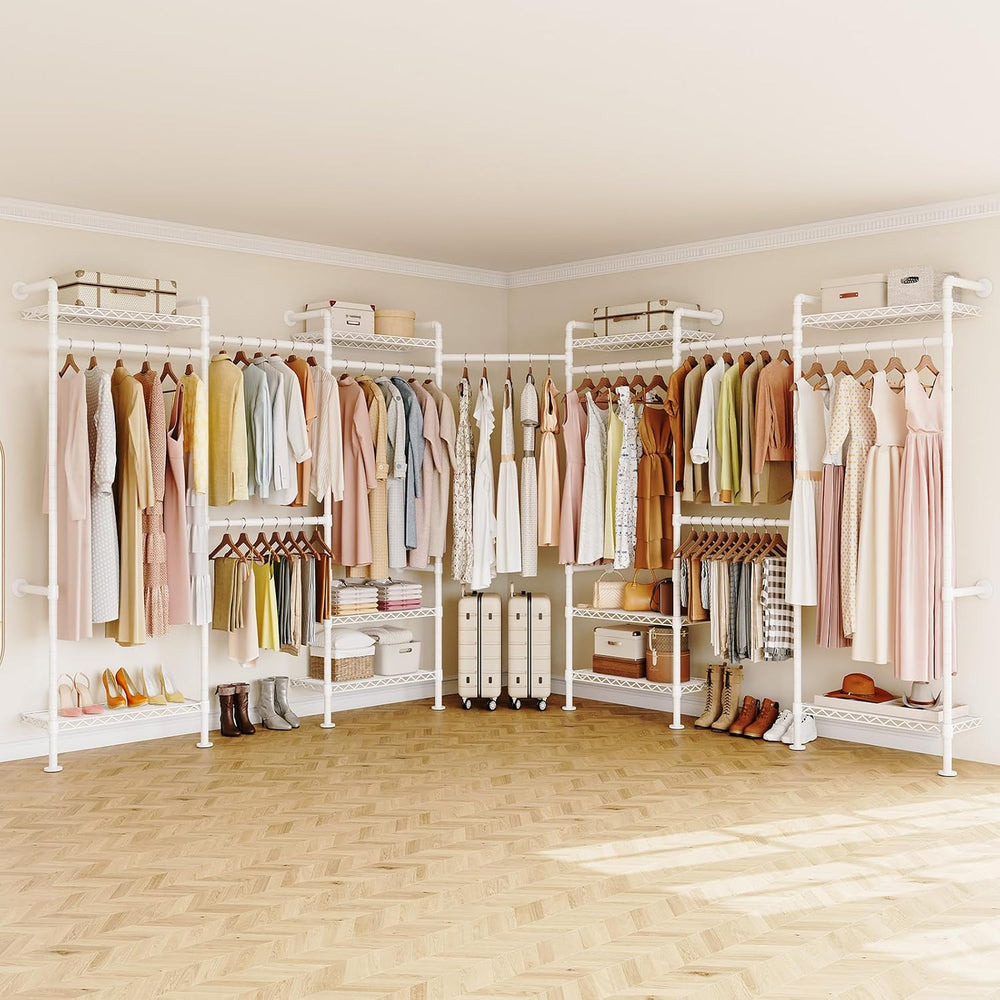 ONBRILL L7 Wall Mounted Industrial Pipe Clothing Rack, Corner Closet System