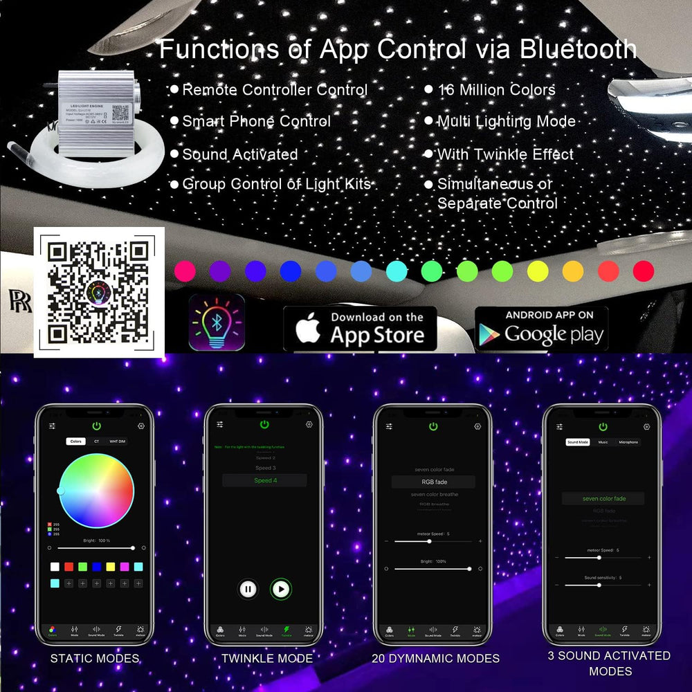 Car Home Use APP+Twinkle+Music Fiber Optic Lights kit for Star Ceiling Sky Li...