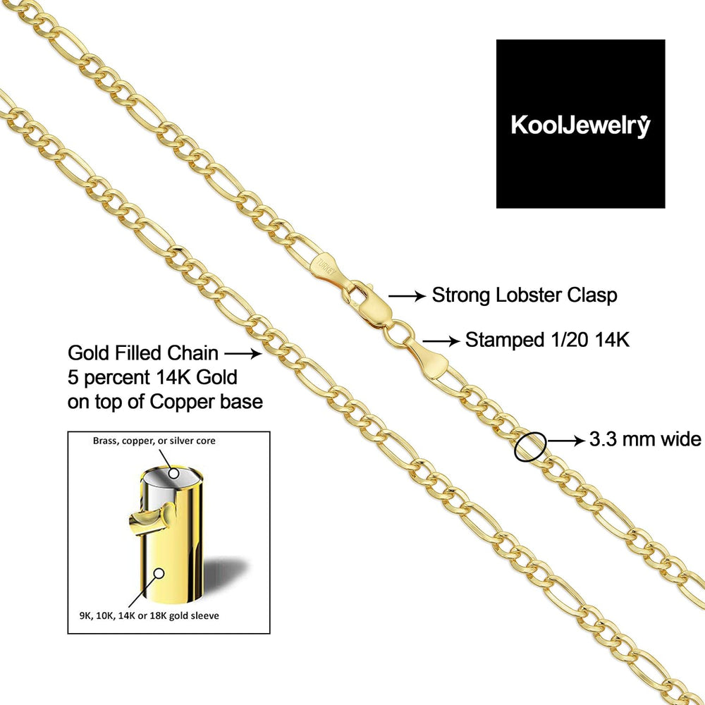 Solid 14K Yellow Gold Filled Figaro Link Chain Necklace for Men and Women