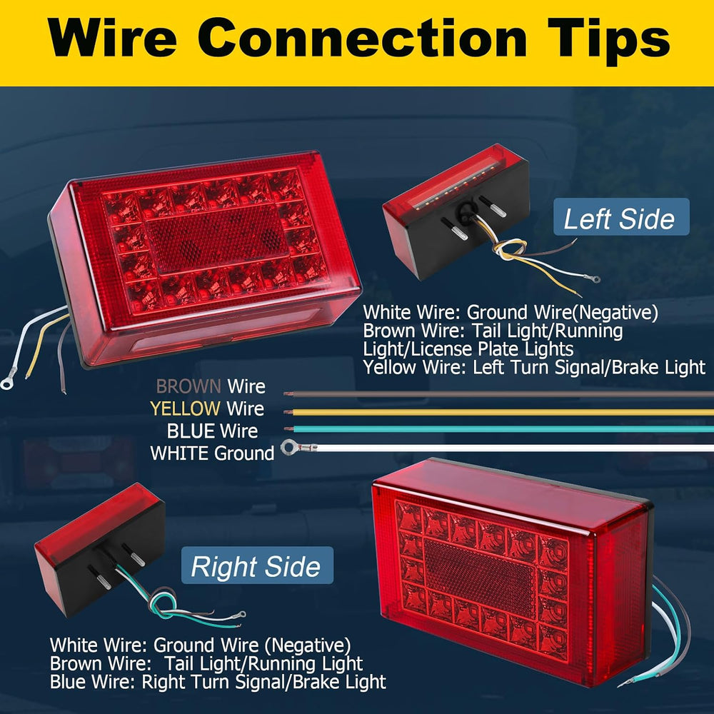 6" Boat Trailer Lights Kit, Submersible LED Trailer Light Rectangle