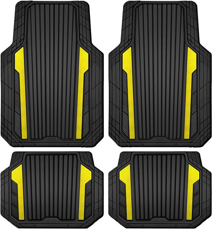 CAR PASS Yellow Car Mats Metallic, Aluminum Film All Weather Rubber Lemon (4 Piece)
