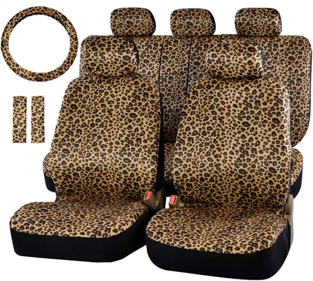 AUTOFAN Leopard Car Seat Covers Full Set with Steering Wheel Cover 2 Seat Bel...