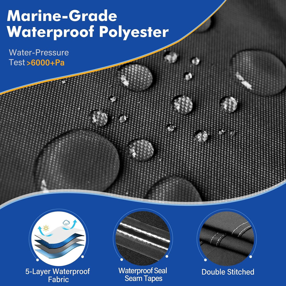 Boat Cover 16-18.5 ft, 1200D Waterproof V-Hull, Black
