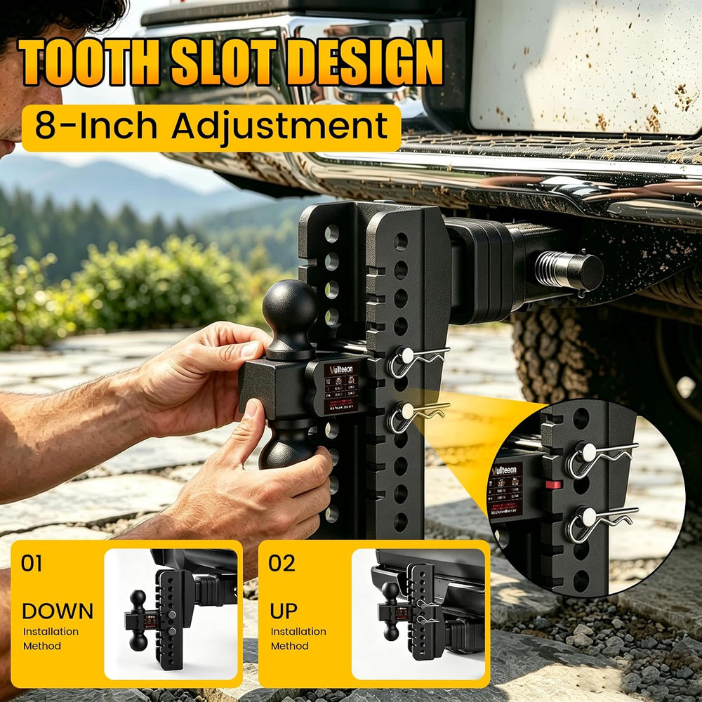 Adjustable Trailer Hitch Fit 2 Inch Receiver, 8in Rise/Drop hitch