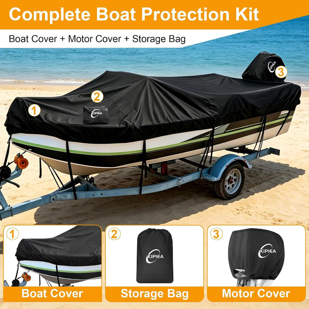 1300D Boat Cover - Heavy Duty Waterproof Boat Covers and Motor Cover, Double ...