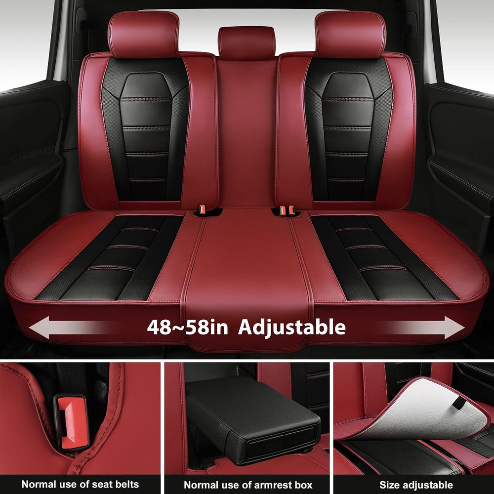CAR PASS Nappa Leather Car Seat Covers Full Set Faux Leather, Black Red