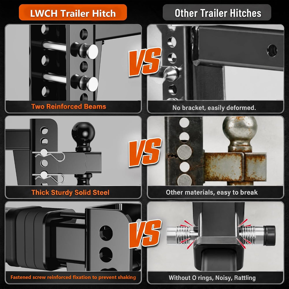 Adjustable Trailer Hitch, Fit 2 in Receiver, 6 Inch Drop/Rise