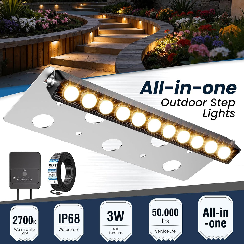 Low Voltage Retaining Wall Lights Kit, 3W 2700K Step Lights, 8 Pack