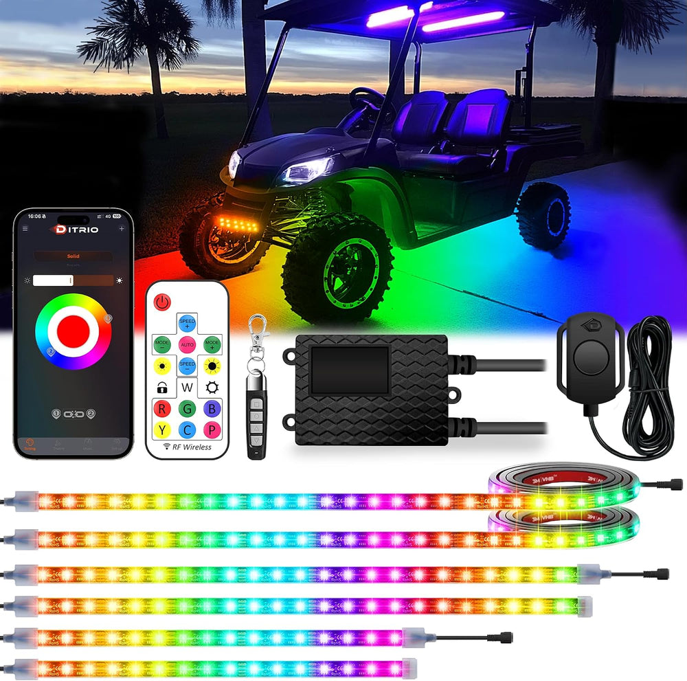6PCS 12V-72V Golf Cart Lights with Remote and App Control, Voltage Reducer
