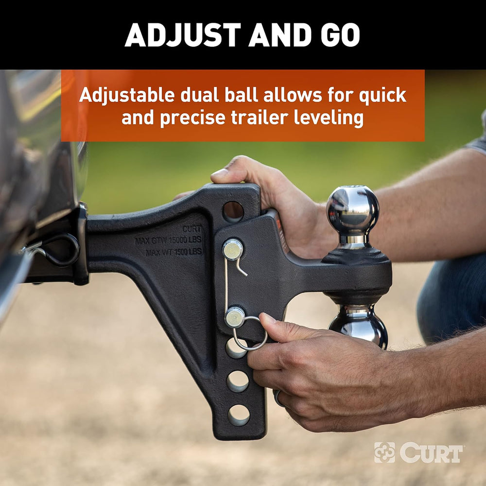 CURT 45935 Adjustable Dual-Ball Hitch Mount, 2" Shank, 15,000 lb