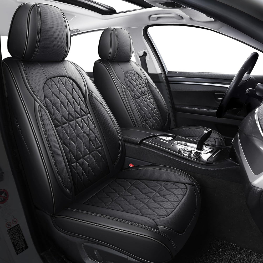 Front Car Seat Covers Full Coverage Waterproof Leather, Black
