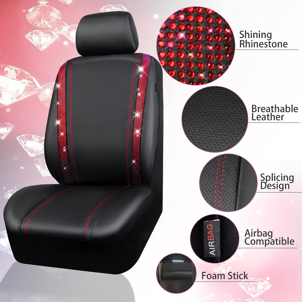 CAR Pass Bling Car Seat Covers Full Set, Shining Rhinestone Diamond Waterproo...