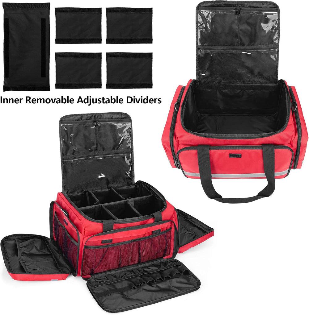 Trunab First Responder Bag Medical Supplies Bag with Inner Dividers,Red