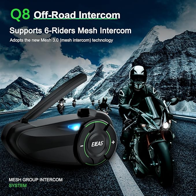 Mesh 3.0 Motorcycle Bluetooth Headset, 6 Riders Group V5.1 Helmet Bluetooth