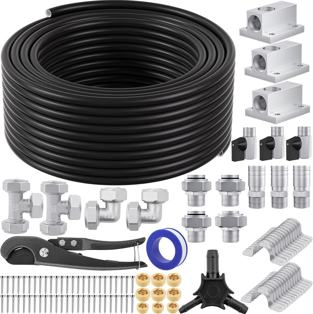 Shop Air Line Kit,Black 3/4 Inch x 100 FT Compressed Air Piping System,HDPE T...