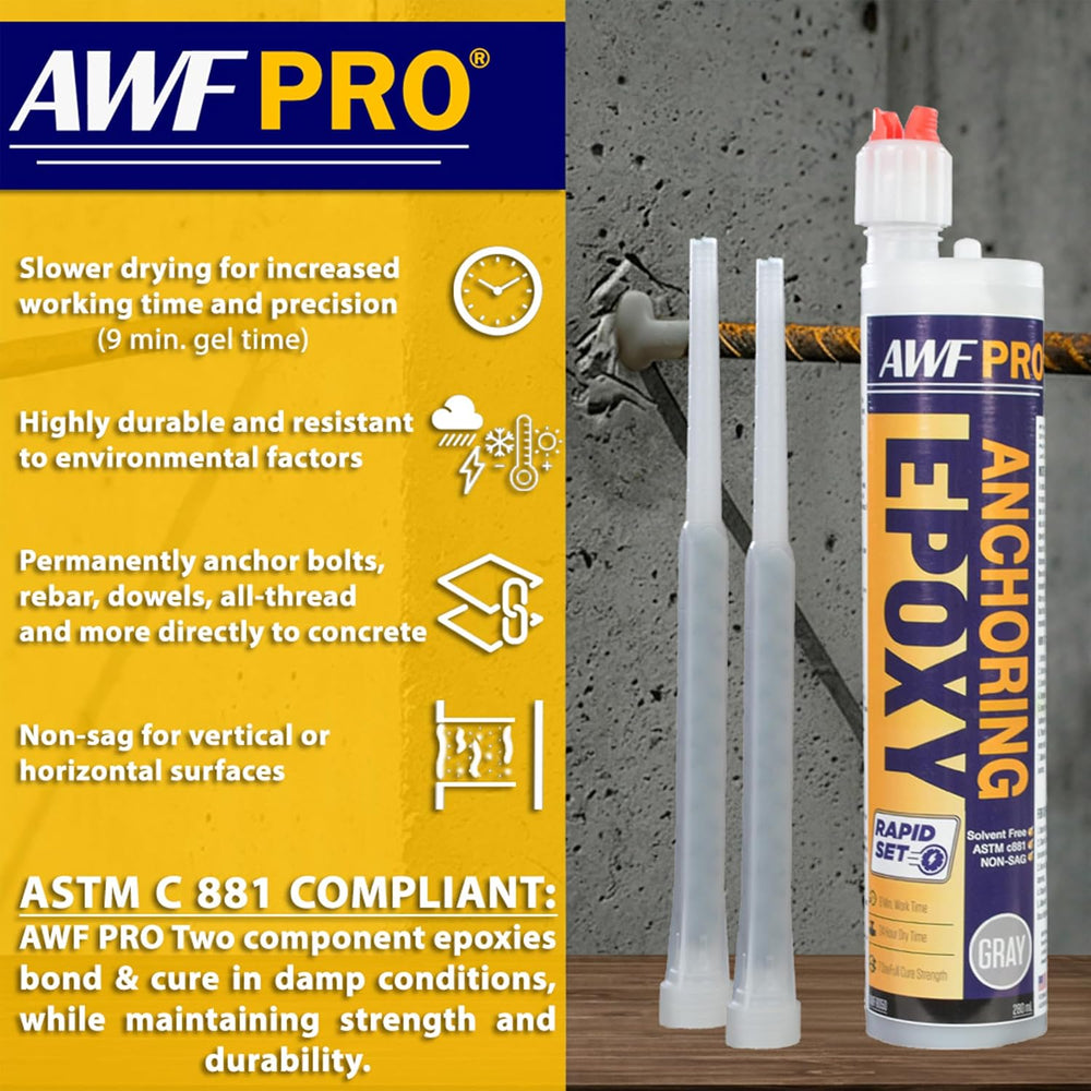 AWF PRO Rapid Set Concrete Anchoring Epoxy Adhesive, 280 mL