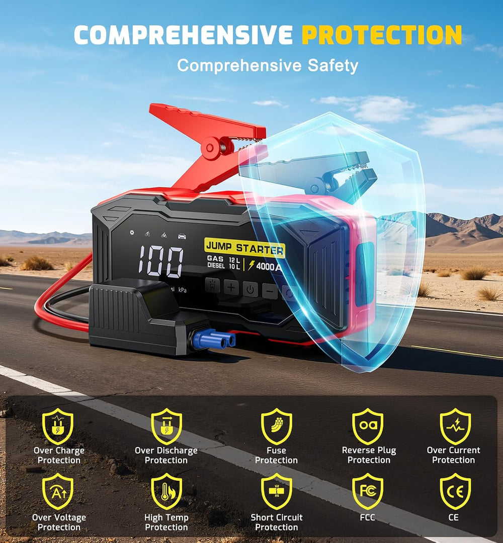 Jump Starter with Air Compressor 4000A Portable Car Battery Jump Starter (All...