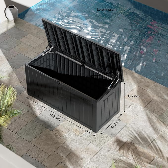 270 Gallon Lockable Resin Deck Box, Waterproof & UV-Resistant Outdoor Sto...