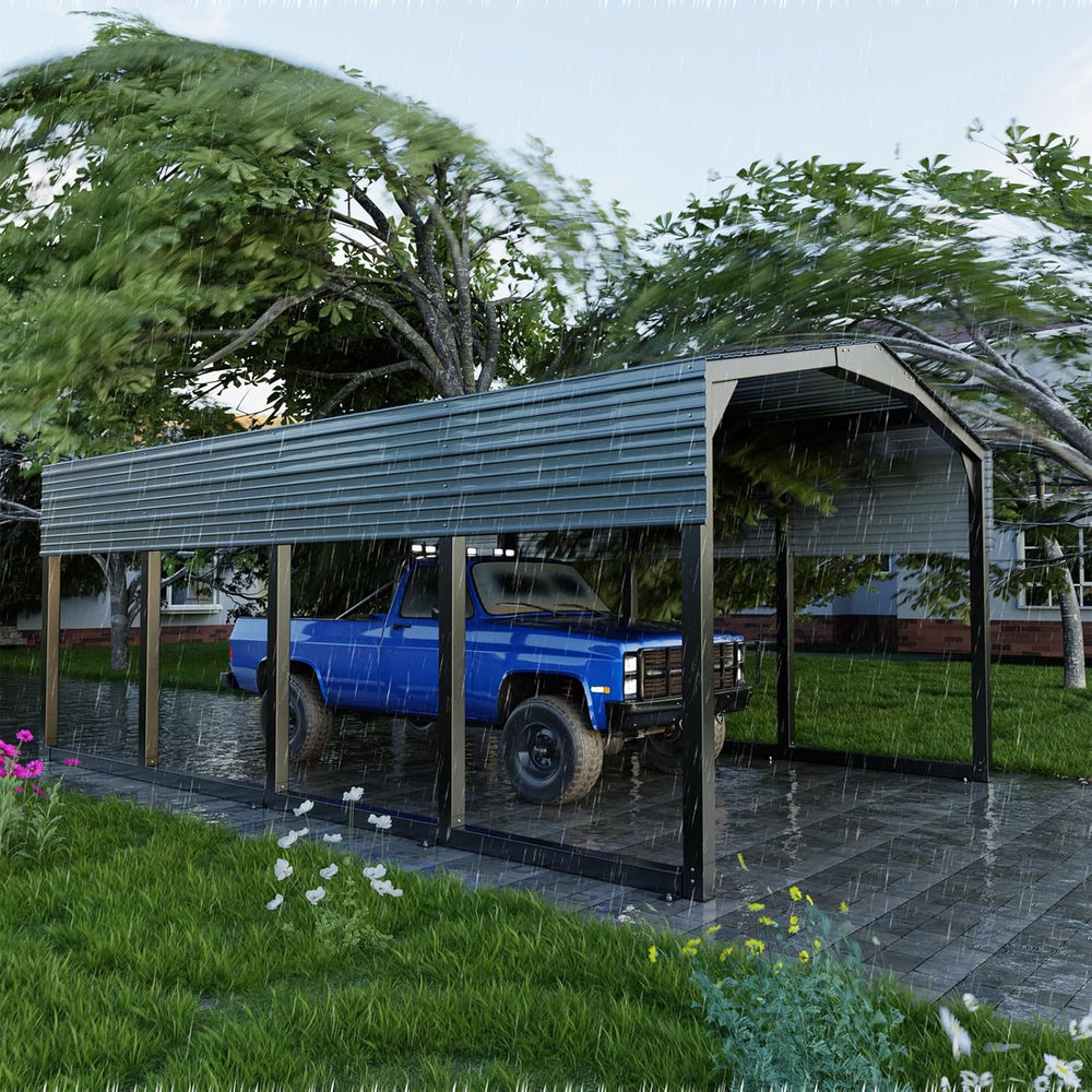 Military-Grade Metal Carport 12x20 FT, Heavy- Duty Galvanized Steel Roof