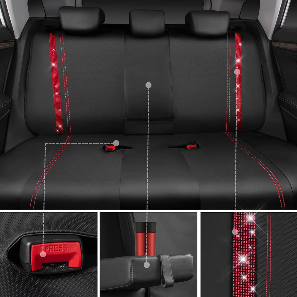 CAR Pass Bling Car Seat Covers Full Set, Shining Rhinestone Diamond Waterproo...