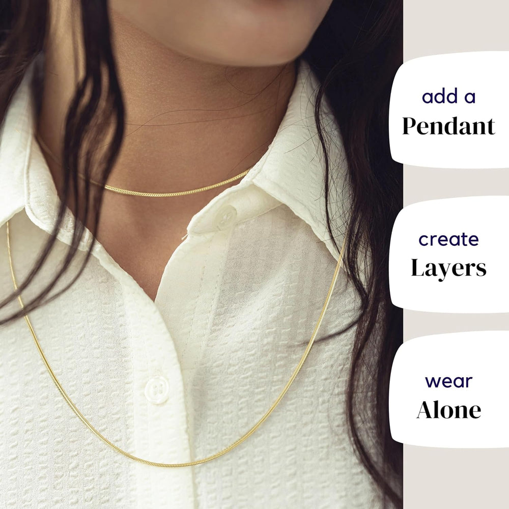 KISPER Gold Snake Chain Necklace for Women 24K Plated Stainless Steel Thin