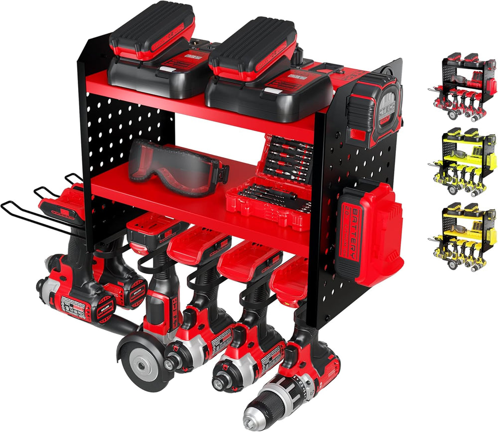 Power Tool Organizer-6 Drill Holder Wall Mount, 3 Tier Heavy-Duty Hand Tool