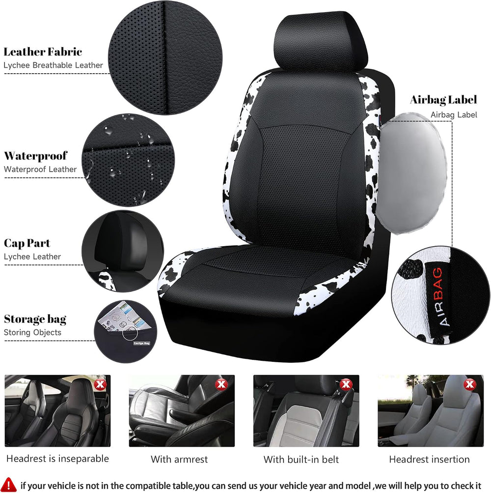 CAR-PASS Cow Print Car Accessories Sets Faux Leather Car Seat Covers & Co...