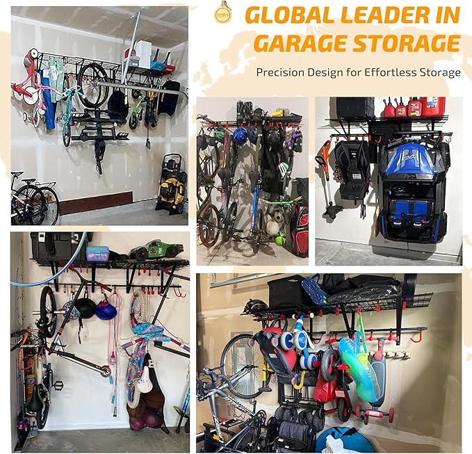 PLKOW Garage Wall Shelving Includes Bike Hooks, Sturdy Adjustable Garage