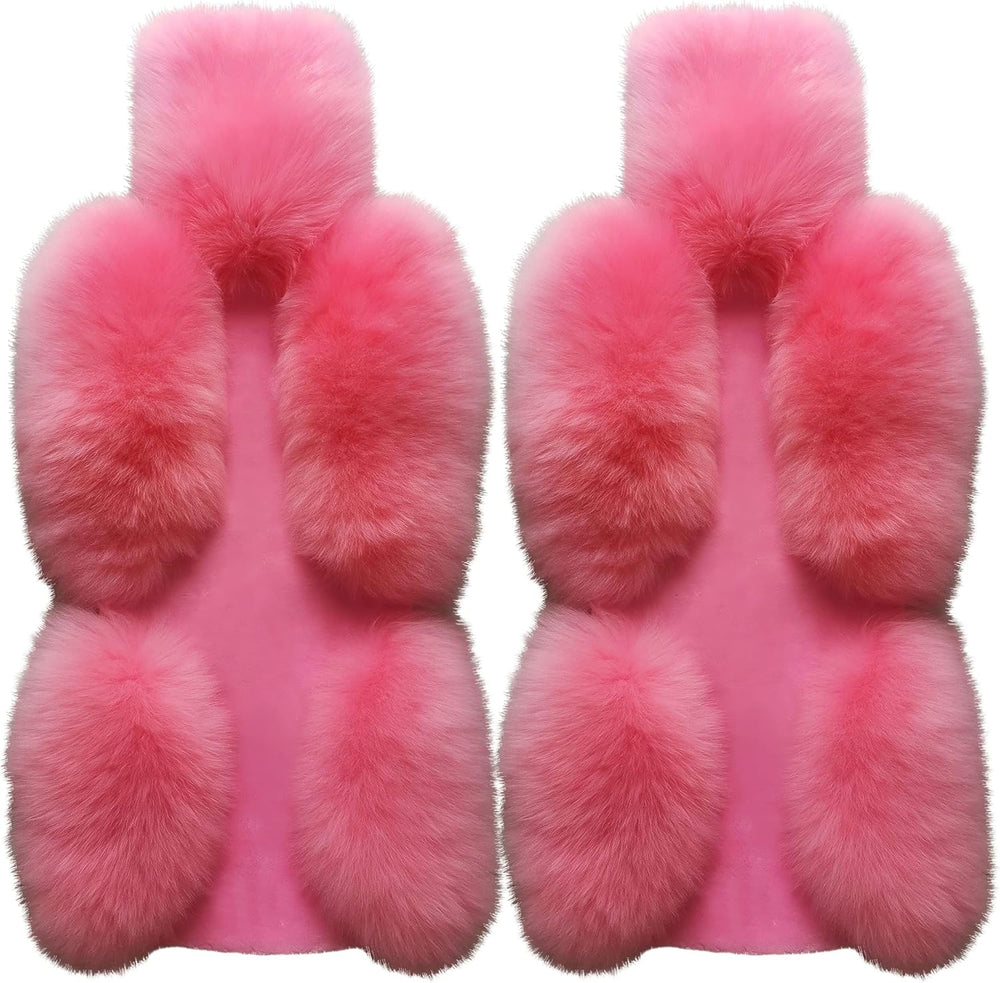 Pair 50% Genuine Sheepskin Car Seat Covers Winter Long Wool Universal Pink