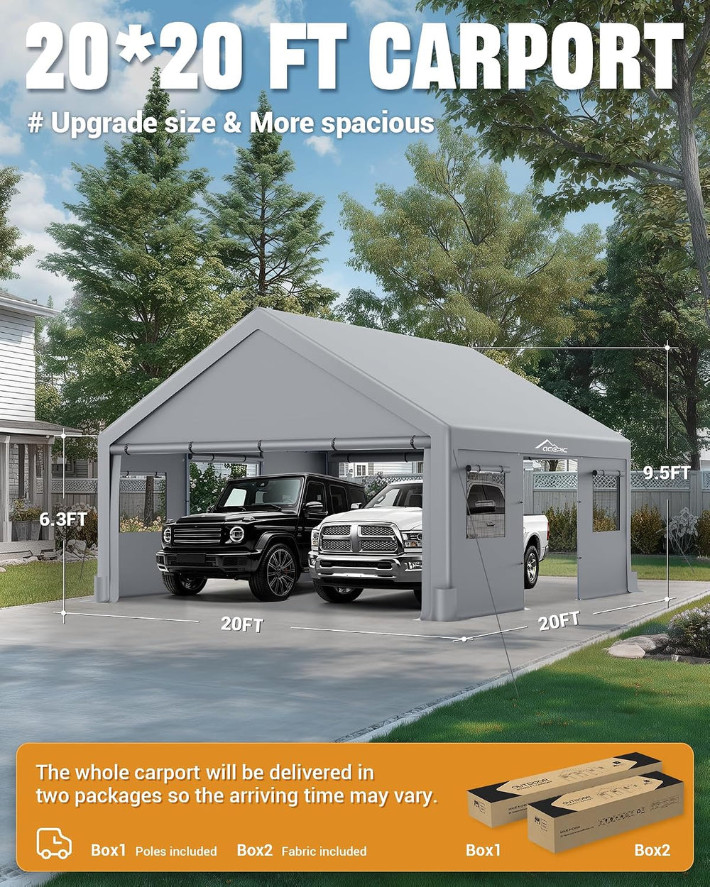 ACEPIC Upgraded Carport Heavy Duty 20x20, Drive Through Portable Garage