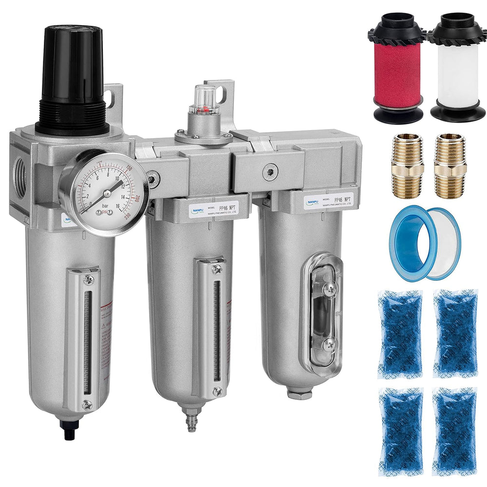 3/4" NPT Industrial Air Compressor Filter Dryer Regulator, 175 PSI
