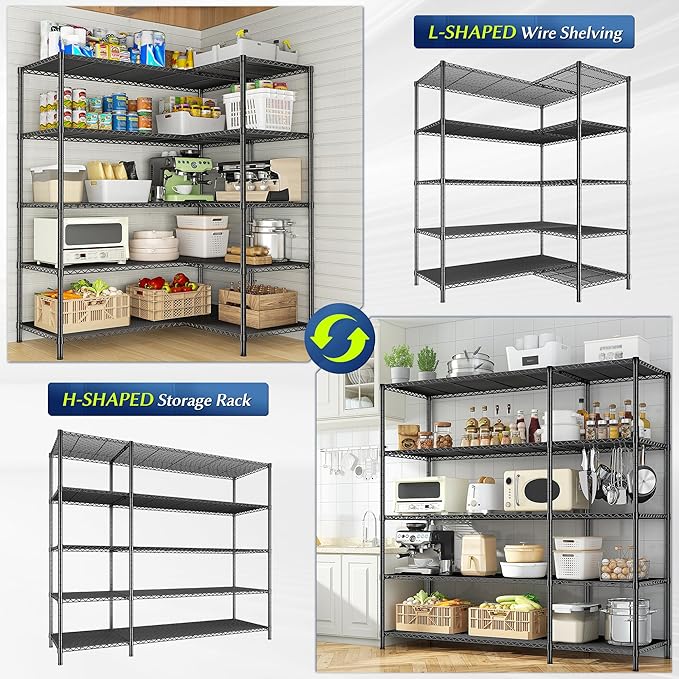 52.36" W Storage Shelves Metal Shelving Unit Load 1400LBS 5 Tier Wire Ra...