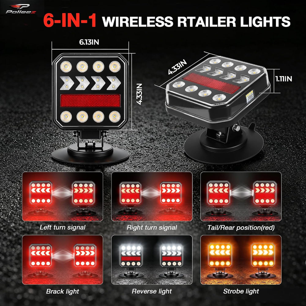 Wireless Trailer Lights, Magnetic Rechargeable LED Tow Light Kit for Trucks