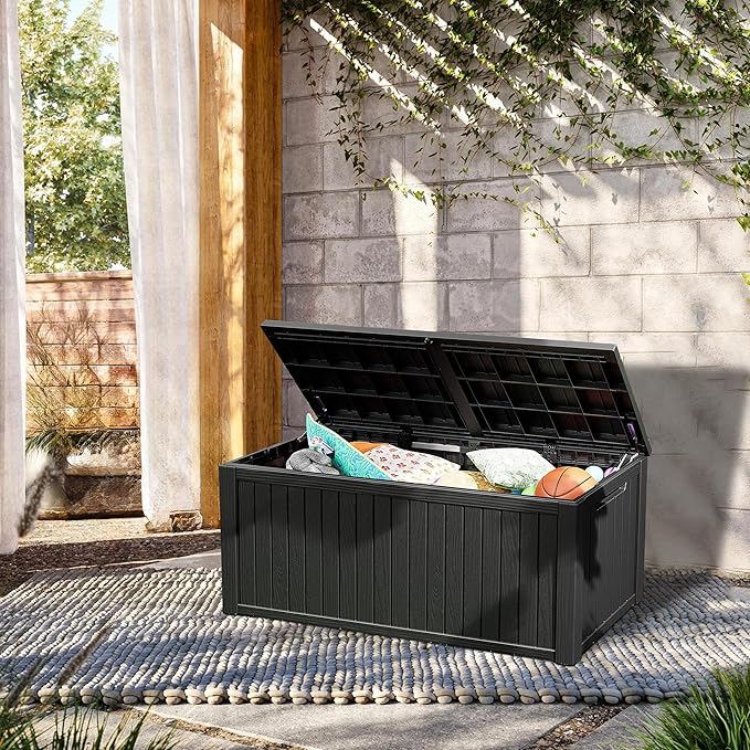 270 Gallon Lockable Resin Deck Box, Waterproof & UV-Resistant Outdoor Sto...