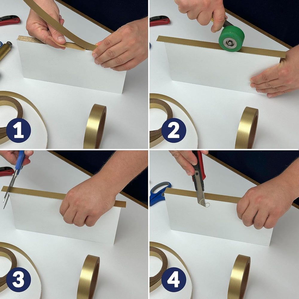 Brushed Gold PVC 1 1/2 inch x 25 ft Edge Banding Peel Stick Tape Adhesive Met...