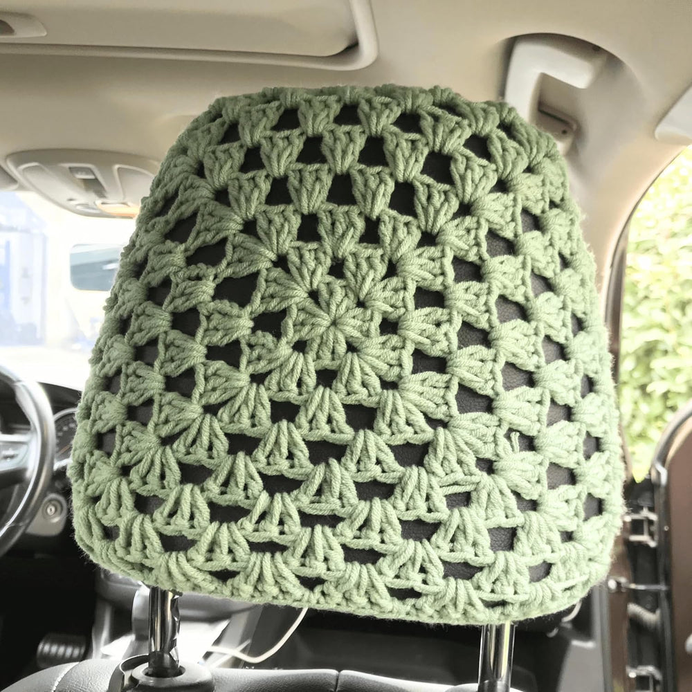 Crochet Seat Headrest Cover, Car Seat Pillow Protector, Cute Daisy Car Access...