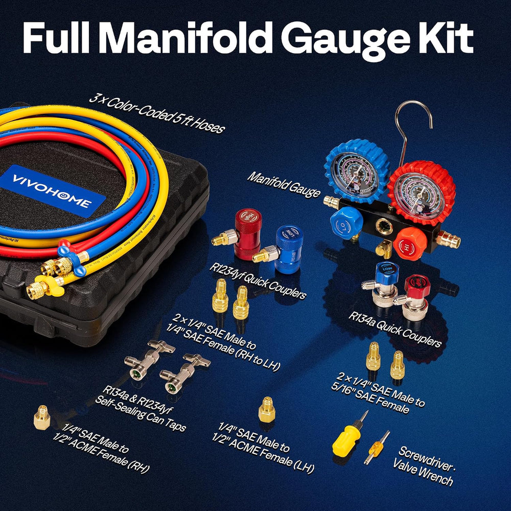 VIVOHOME HVAC Manifold Gauge Set for R134a R1234yf R454B R410a R32