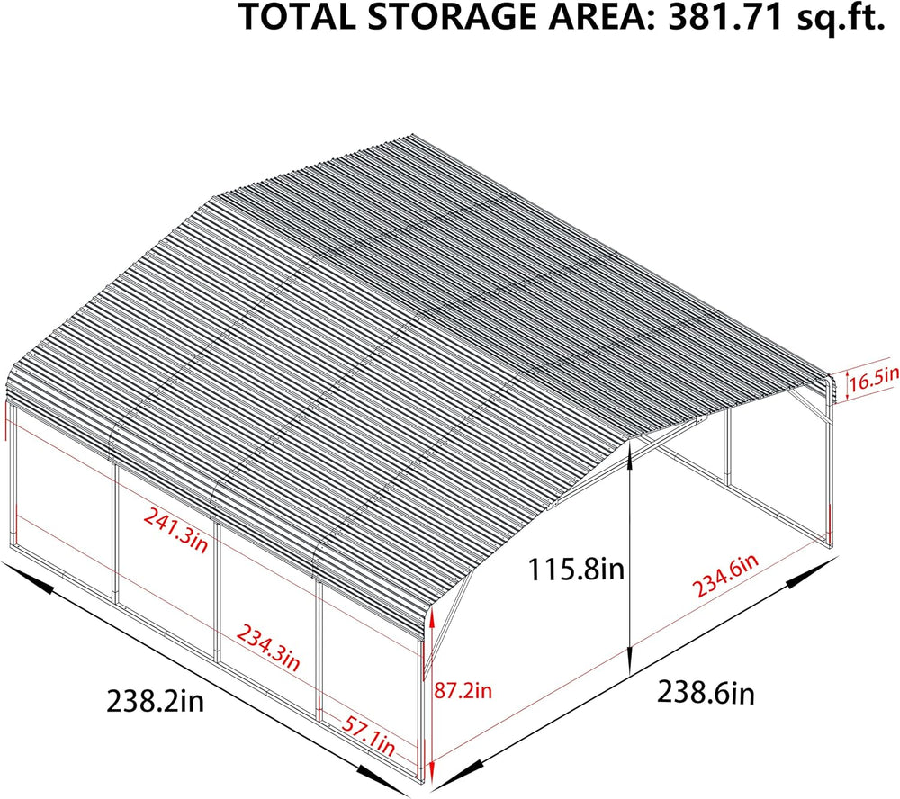 20'x20' Carport, Heavy Duty Metal Carport with Alloy Steel Roof, Car ...