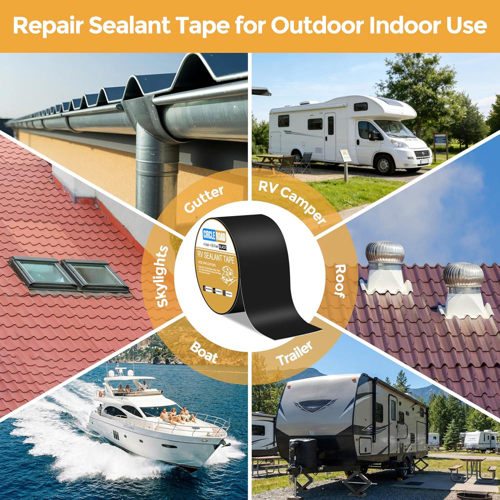 Butyl Sealant Waterproof Tape RV Roof Repair Tape Black, 4 Inch X 50 Feet