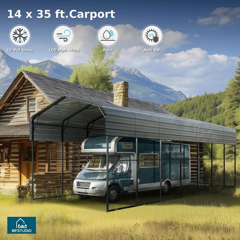 MFSTUDIO Metal RV Carport 14x35ft, Heavy Duty Carports Car Canopy Shelter
