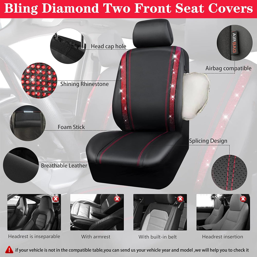 CAR Pass Bling Car Seat Covers Full Set, Shining Rhinestone Diamond Waterproo...