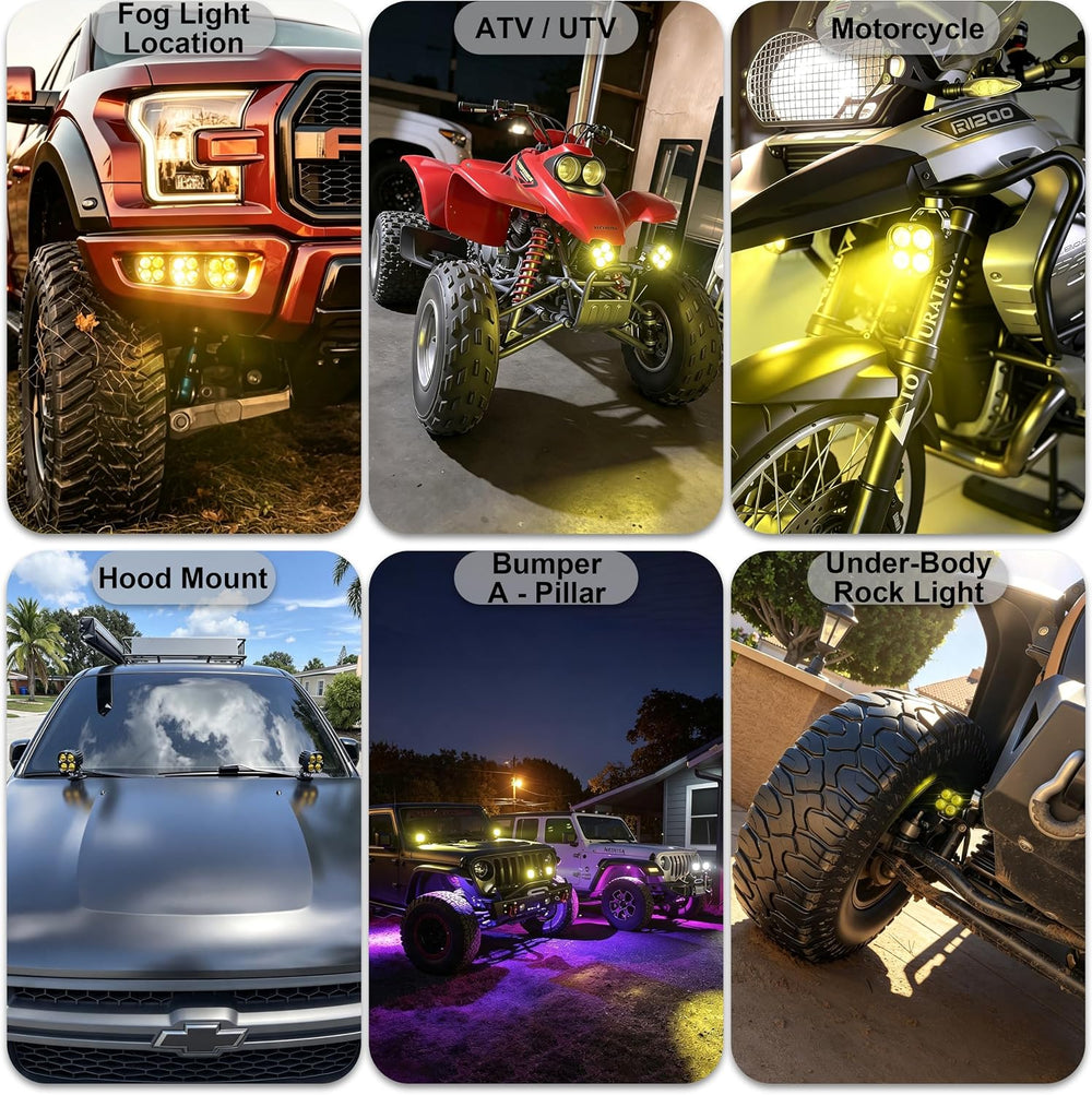3 Inch Cube LED Pod Lights, 40W Yellow LED Fog Lights