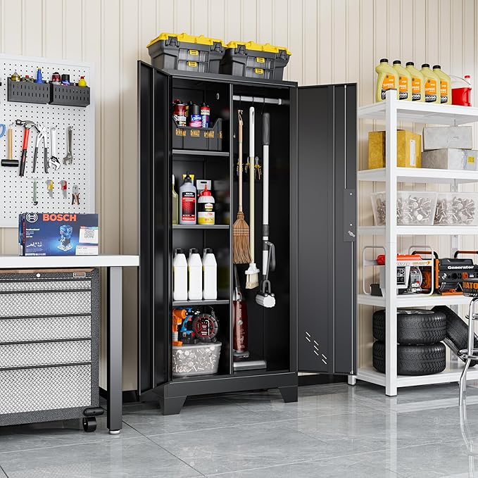 61" Broom Closet Storage Cabinet, Metal Storage Cabinet